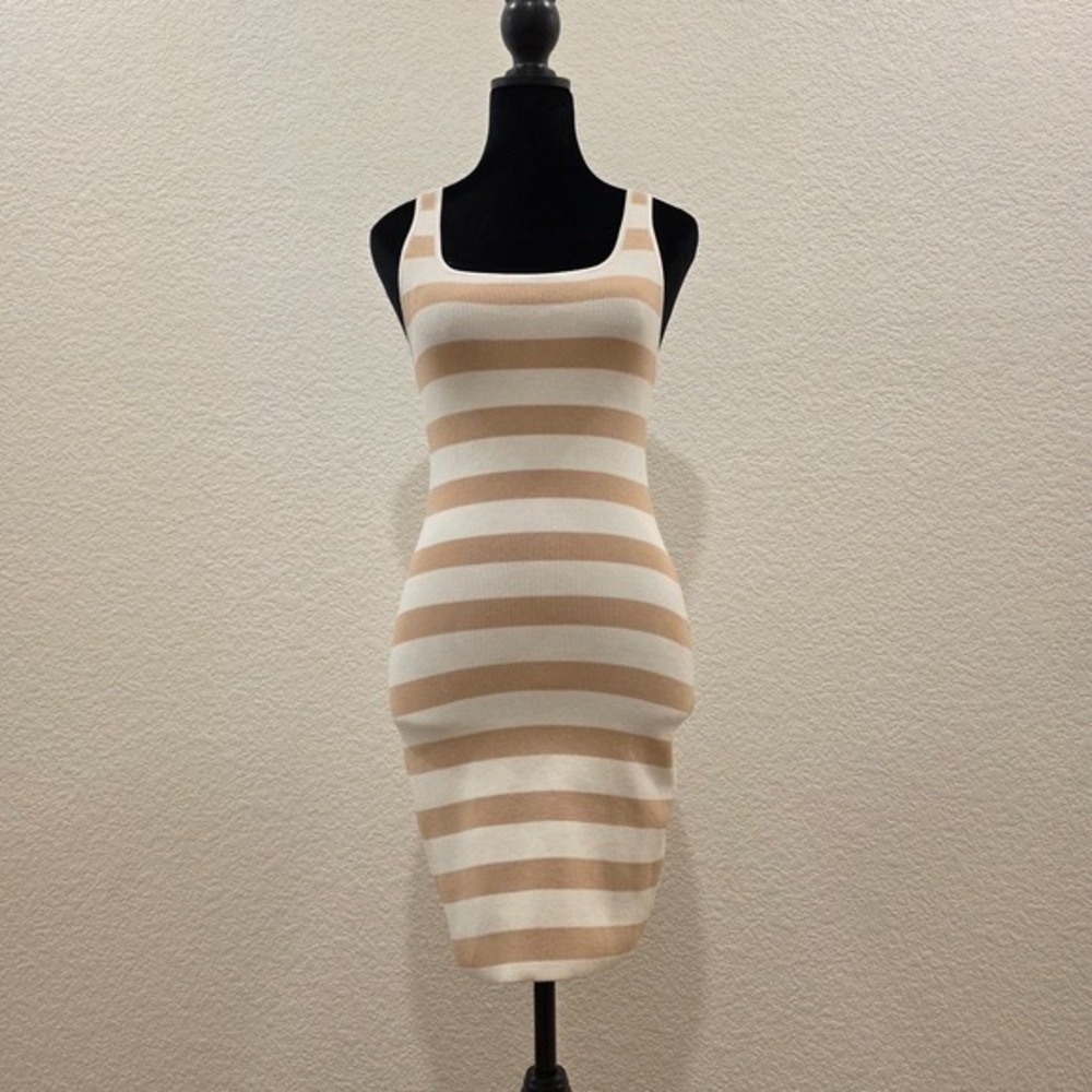 Babaton Women Mini Bodycon Tank Dress Size S Striped Square Neck‎ Sleeveless